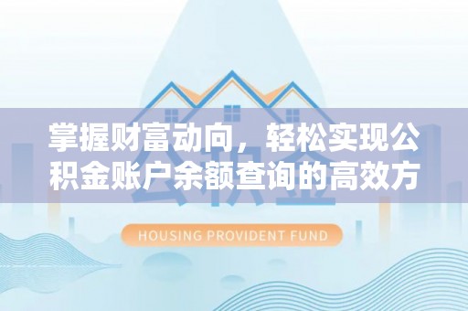 天津掌握财富动向，轻松实现公积金账户余额查询的高效方式